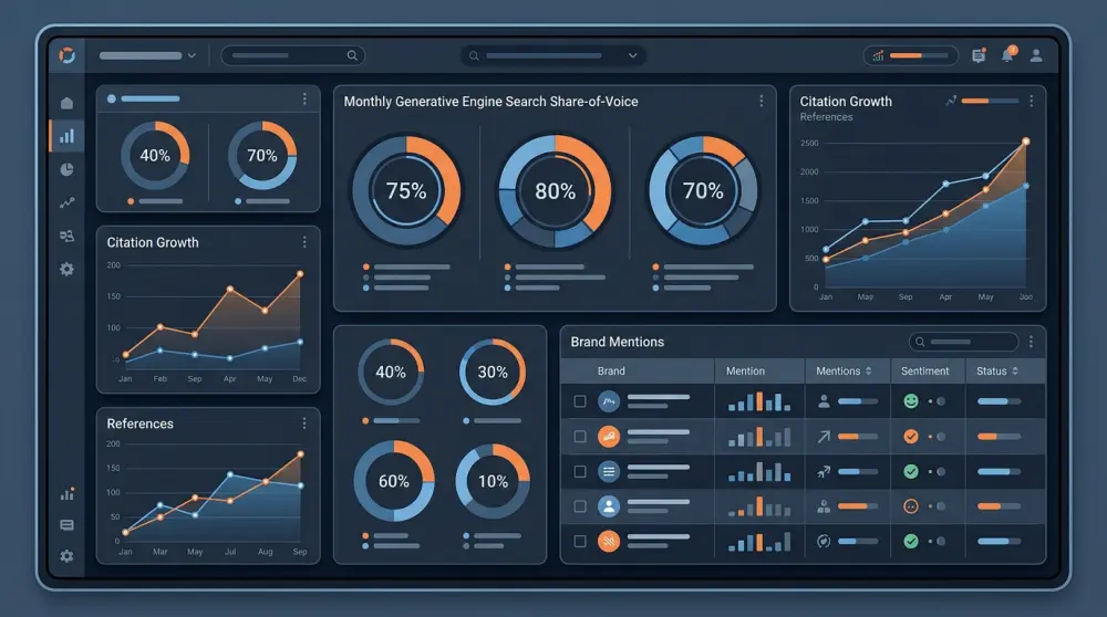 GEO monthly share of voice and citation tracking dashboard