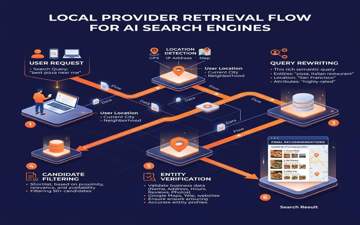 Observed retrieval flow of local providers inside ChatGPT Search