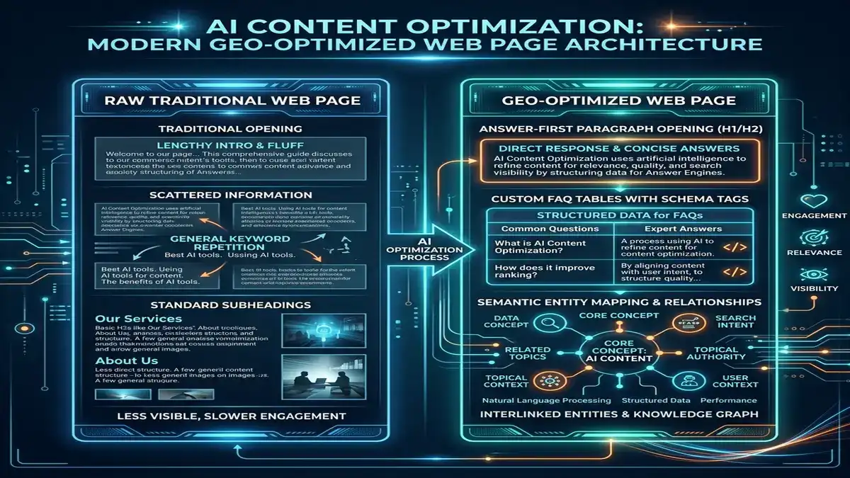 Comparing traditional page vs. AI-optimized layout with citation triggers