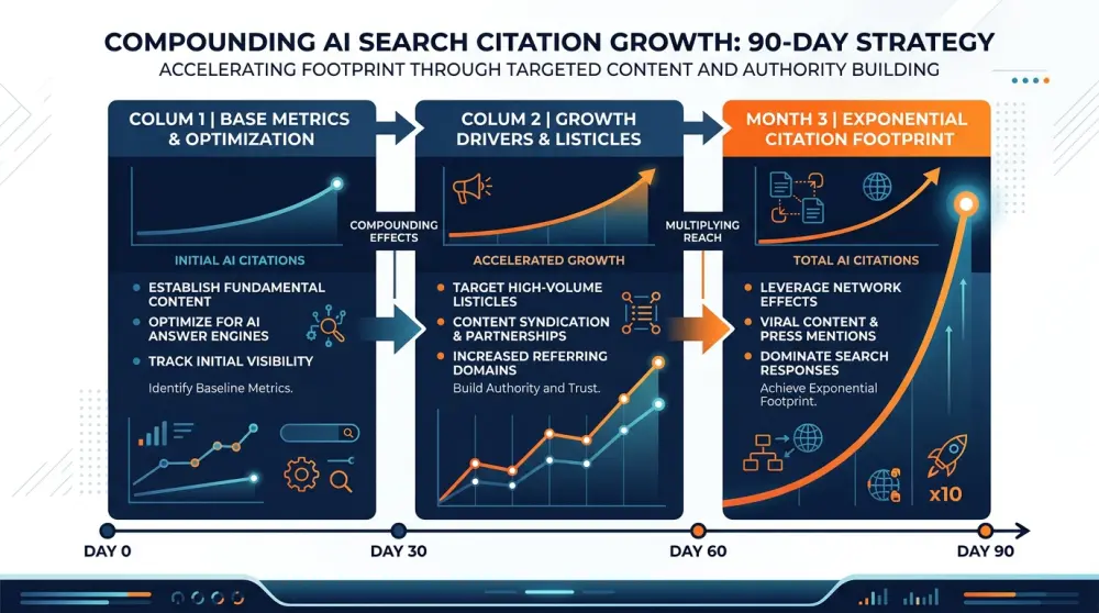 90-day compounding GEO citation growth curve chart