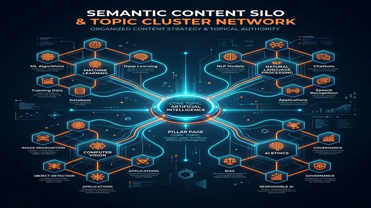 Semantic Content Silo Diagram showing interlinked pages for LLM crawlers