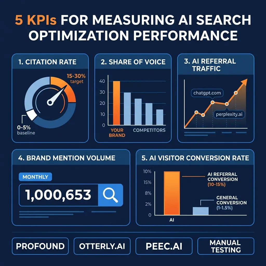 5 KPIs for measuring AI search optimization performance with Profound, Otterly.ai and Peec tools