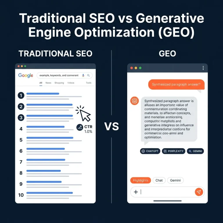 GEO vs Traditional SEO comparison — AI citations vs ranked search results