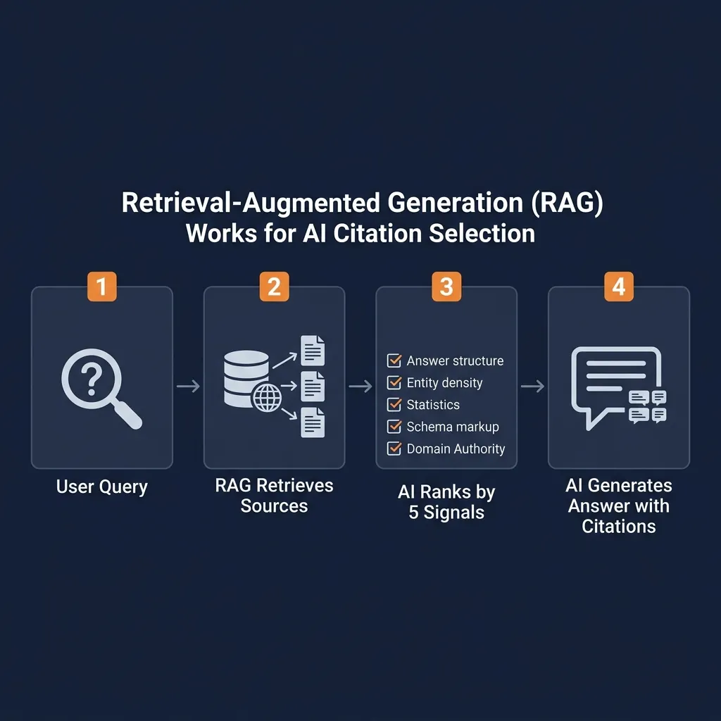 How Retrieval-Augmented Generation (RAG) selects citation sources for AI answers