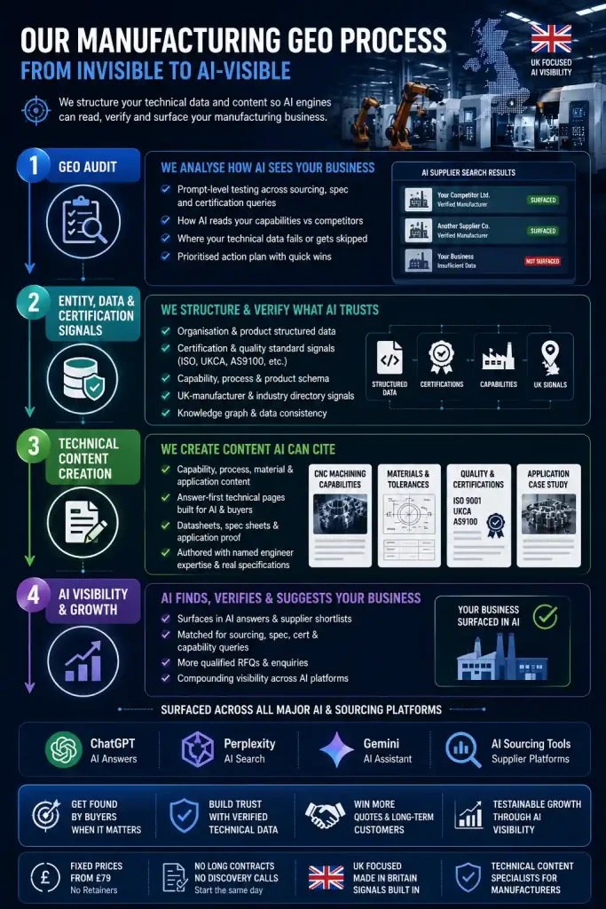 Our Manufacturing GEO Process From Invisible To AI-Visible
